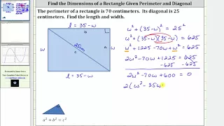 Quadratic App: Find the Dimensions of a Rectangle Given Perimeter and Diagonal