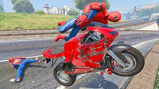 GTA 5 Spiderman Motorcycle Fails Ragdolls Ep. 1 ( Euphoria Physics ) Spiderman Ragdolls