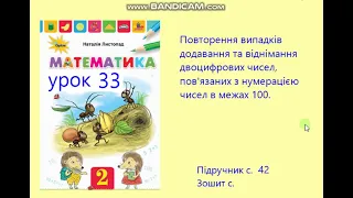 Математика 2 клас Урок 33 с 42 Листопад Повторення додавання та віднімання двоцифрових чисел Задачі