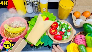 Making Chicken Burrito and Fried Banana Cake with Kitchen Toys | Nhat Ky TiTi #216