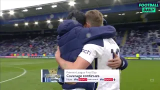 Harry Kane hugs Dele Alli & Son Heung min