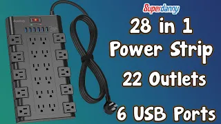 SUPERDANNY 6.5FT Flat Plug Surge Protector With 22 AC Outlets And 6 USB Charging Ports!