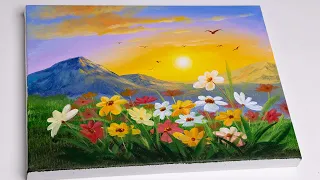 Acrylic Painting For Beginners | Spring Landscape Painting