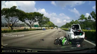 accident : speeding motorcycle smash stationary car seletar expressway singapore