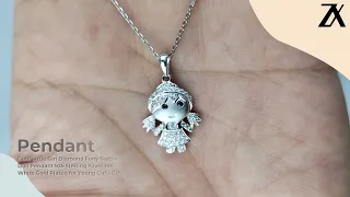 Cute Little Girl Barbie Doll Pendant 925 Sterling Silver 18K White Gold Plated for Young Girl's Gift