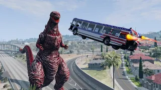 Cars vs Godzilla😈BeamNG Drive