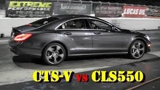 556 HP CTS-V vs 500 HP CLS550 4 Matic - 1/4 Mile Drag Race  Video - Road Test TV ®