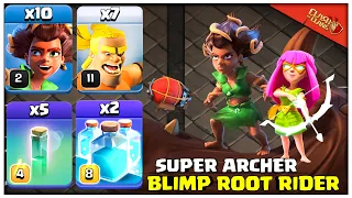 Th15 Super Archer Blimp | Th15 Root Rider Attack with Barbarian Kicker | Clash of Clans