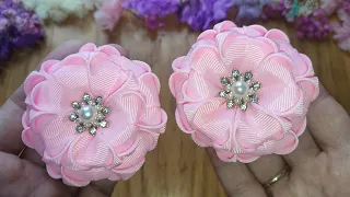 DIY How To Make Pink Flower Hair Clip Bow / DIY Cómo hacer un lazo de flor rosa / МК: заколка-квітка