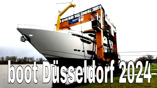 Boot Düsseldorf 2024 - Ship Crane "Big Willi" Lifts Heavy Superyacht 4K Video