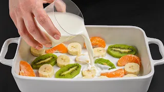 Only milk and fruit! Delicious and healthy dessert without sugar and bake in 5 minutes