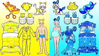 Muñecas Artesanales De Papel | Yellow Cat Dad Vs Blue Bunny Pregnant Dress Up | Woa Barbie Colombia