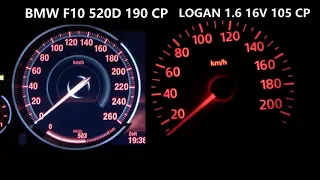 0-160 BMW F10 520D 190 CP VS DACIA LOGAN 1.6 16V 105 CP