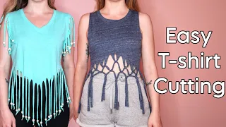 DIY Boho T shirt Cutting Tutorials with Easy Fringe, Beads, and Macrame