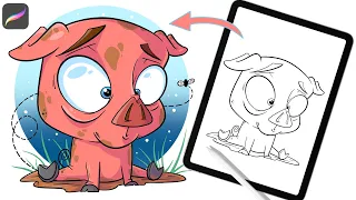 Procreate Cartoon Drawing Tutorial: Let's Draw a Pig...from Sketch to Finished Design!