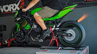 Kawasaki ZX4RR Full Exhaust Dyno HP Comparison: Graves, Akrapovic, M4