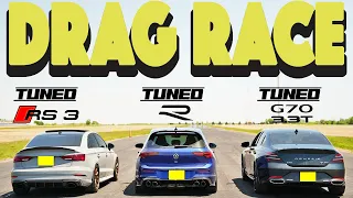 Tuned Genesis G70 vs Tuned Golf R vs Tuned Audi RS3, gap city. Drag and Roll Race.