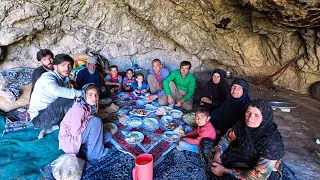 Making barbecue for lunch in a big Mountain Cave (Iran 2023)