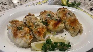 Baked stuffed flounder with shrimp and crabmeat