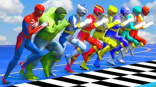 SPIDERMAN, HULK & POWER RANGERS Running Challenge #570 (Funny Contest) - GTA V Mods