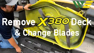 How to Remove Deck and Change Blades John Deere X380