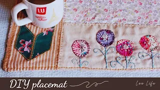 ❤ Great! A beautiful DIY placemat with hand stitch applique & embroidery