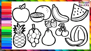 Cómo Dibujar y Colorear 10 Frutas 🍉🍊🍇🍌 Dibujos Para Niños