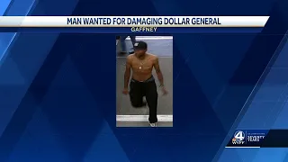 Man wanted after causing major damage to a Dollar General in Gaffney, South Carolina, police say
