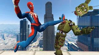 GTA 5 - Ragdolls And Falls 1 - Spider-Man Vs Springtrap (FNAF) (No God Mode)