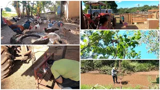 ROTINA DA MANHÃ| SOLDANDO PLATAFORMA DO TRATOR|  FAZENDO CERCA NO CORREGO| TINHA VÁRIOS 🐒 NO MATO