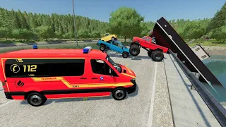 Ambulance saves Monster Truck and Boat from huge crash | Farming Simulator 22