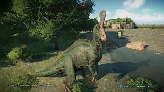 Jurassic World Evolution 2: Tsintaosaurus pair vs Velociraptor pack