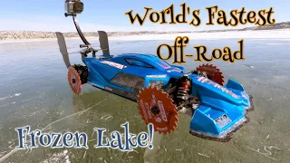 Arrma Limitless With Saw Blade Wheels Breaks World Record Off-Road Speed Run. ON ICE!!! #arrma