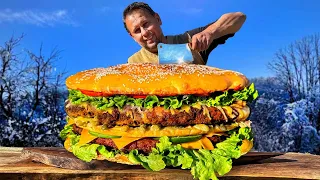 Huge 10kg BURGER cooked high in the mountains! Forget Everything You Tried Before! ASMR cooking