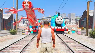 Franklin and Lava God Try To Stop Zombie Thomas Train For Save Shinchan and his Friends in GTA 5!