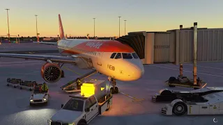 MSFS 2020 - London Gatwick Sunset Landing - FlyByWire A320neo - EasyJet Colours - Ultra Graphics