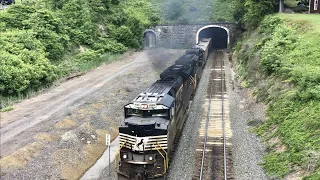 Smoky Coal Train Comes Out Of Tunnel & Gives Me A Horn Salute!  Amtrak Goes Under Me At Rock Cut, Pa