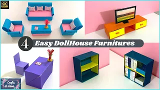 4 DIY Dollhouse Furnitures | How to make dollhouse Furniture easily at Home | Crafts At Ease