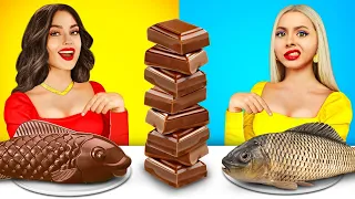 Comida de Verdade vs Comida de Chocolate | Batalha Alimentar Com Doces Falsos por RATATA POWER