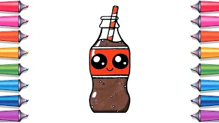 How to draw a cute coca cola bottle step by step