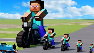 Big & Small Minecraft Steve on a Motorcycle vs Trains | BeamNG.drive