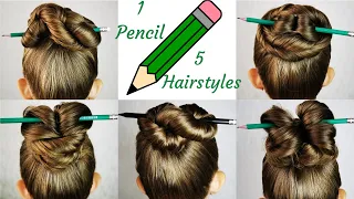 5 Easy and Amazing hairstyles with pencil! 1-minute bun hairstyles!