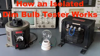 How an isolated dim bulb tester works (current limited isolation transformer and VARIAC)