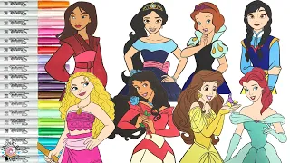 Disney Princess Color Swap Coloring Book Compilation Mulan Moana Aurora Elena Belle Ariel Anna Snow