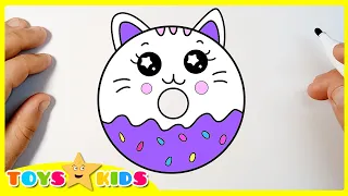 Как нарисовать милого котенка пончика | Рисование раскраски