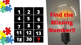 1 2 3 4 5 6 7 8 9 11 12 13 18 30 ? ! Find the Missing Number!Can you solve this Matrix Maths Puzzle?