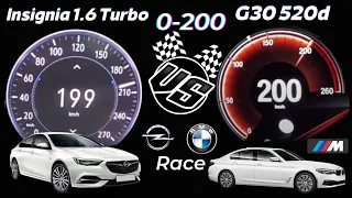 Opel&Vauxhall Insignia 1.6 Turbo 200 Ps VS Bmw 5 Series G30 520d 190 Ps 0-200 Acceleration Battle