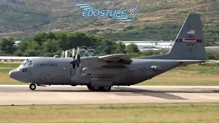 USAF Hercules C-130H Takeoff - Power Back & Awesome Propeller Tip Vortices!