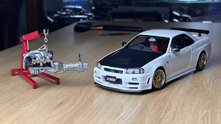 Motorhelix 1/18 Nissan GT-R R34 White with carbon fibre hood and BBS rims | Unboxing ASMR