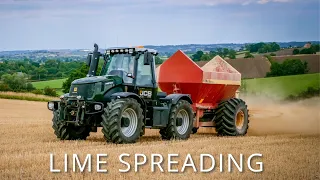 JCB 2155 Fastrac In Green & KRM Lime spreader for Lyndon Farms